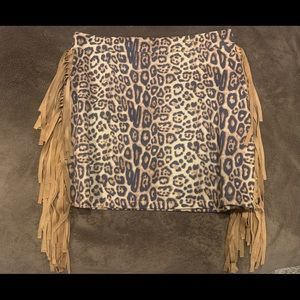 Western Cheetah Fringe Skirt